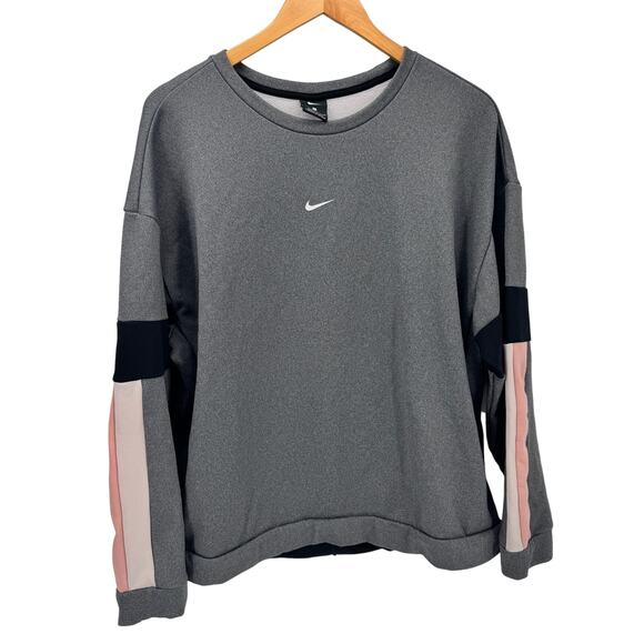 Nike Sweatshirt Womens XL Gry Pink Colorblock Center Swoosh Therma Pullover - Picture 1 of 8